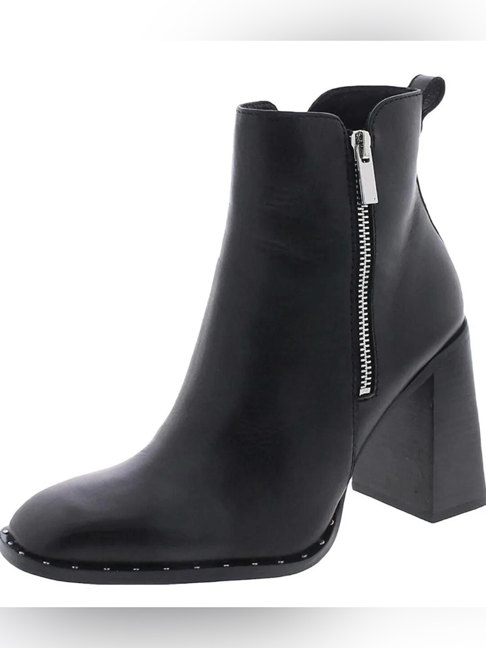 Steve Madden Black Block Heel Ankle Boot with Side Zip